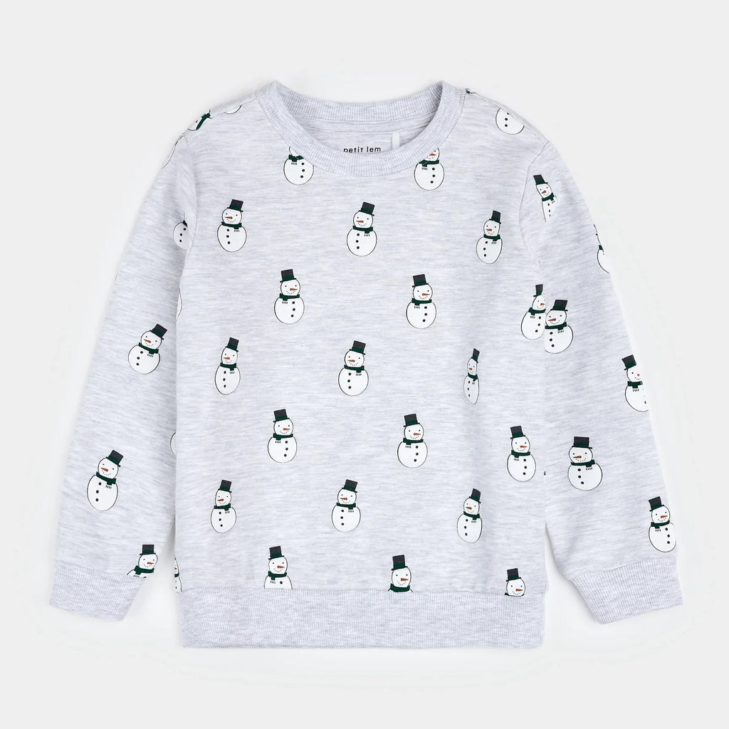 Merry Snowmen on Light Grey Fleece Sweatshirt | Petit Lem