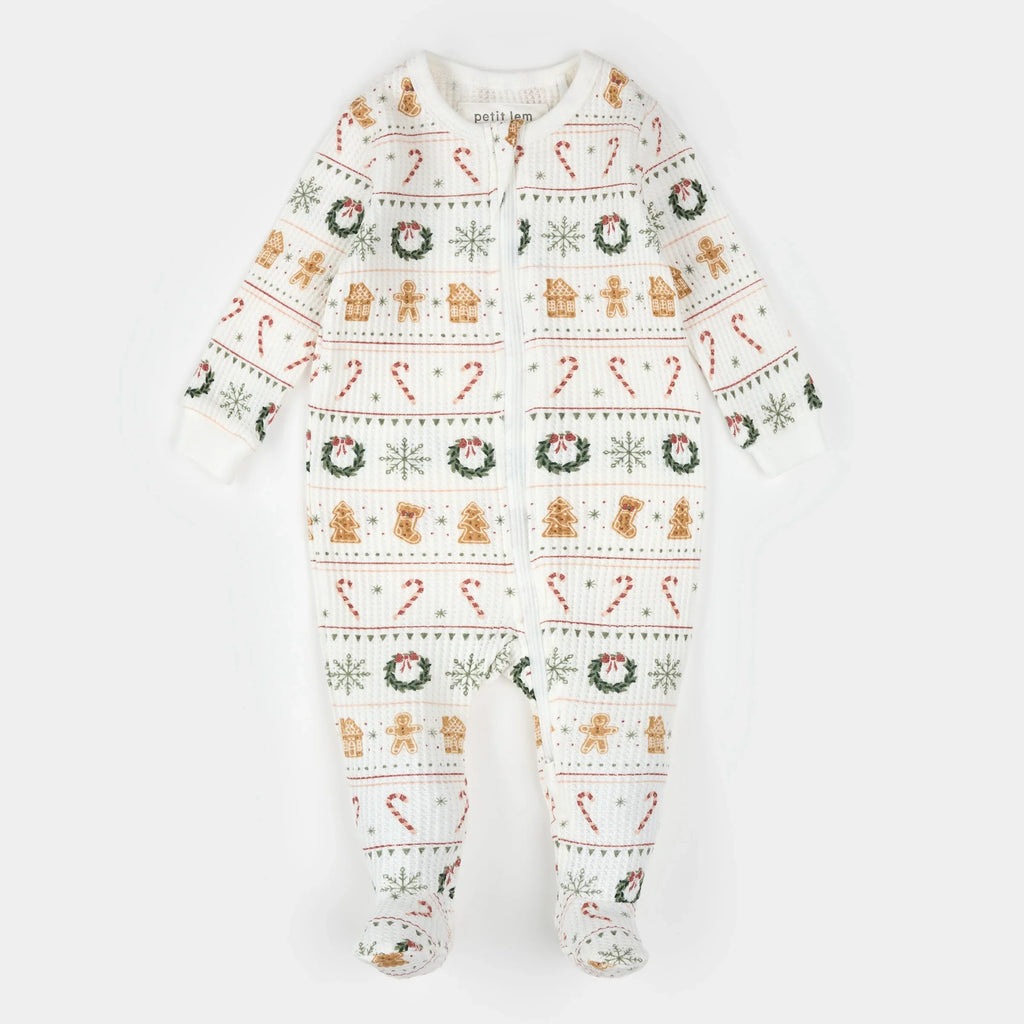 Footed Thermal Sleeper | Holiday Treats Fair Isle Print | Petit Lem