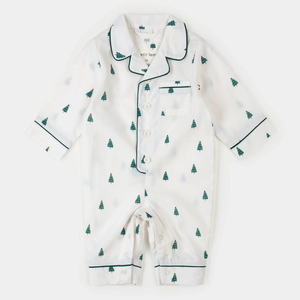 Poplin Sleeper | Pine Tree Print on Off-White | Petit Lem