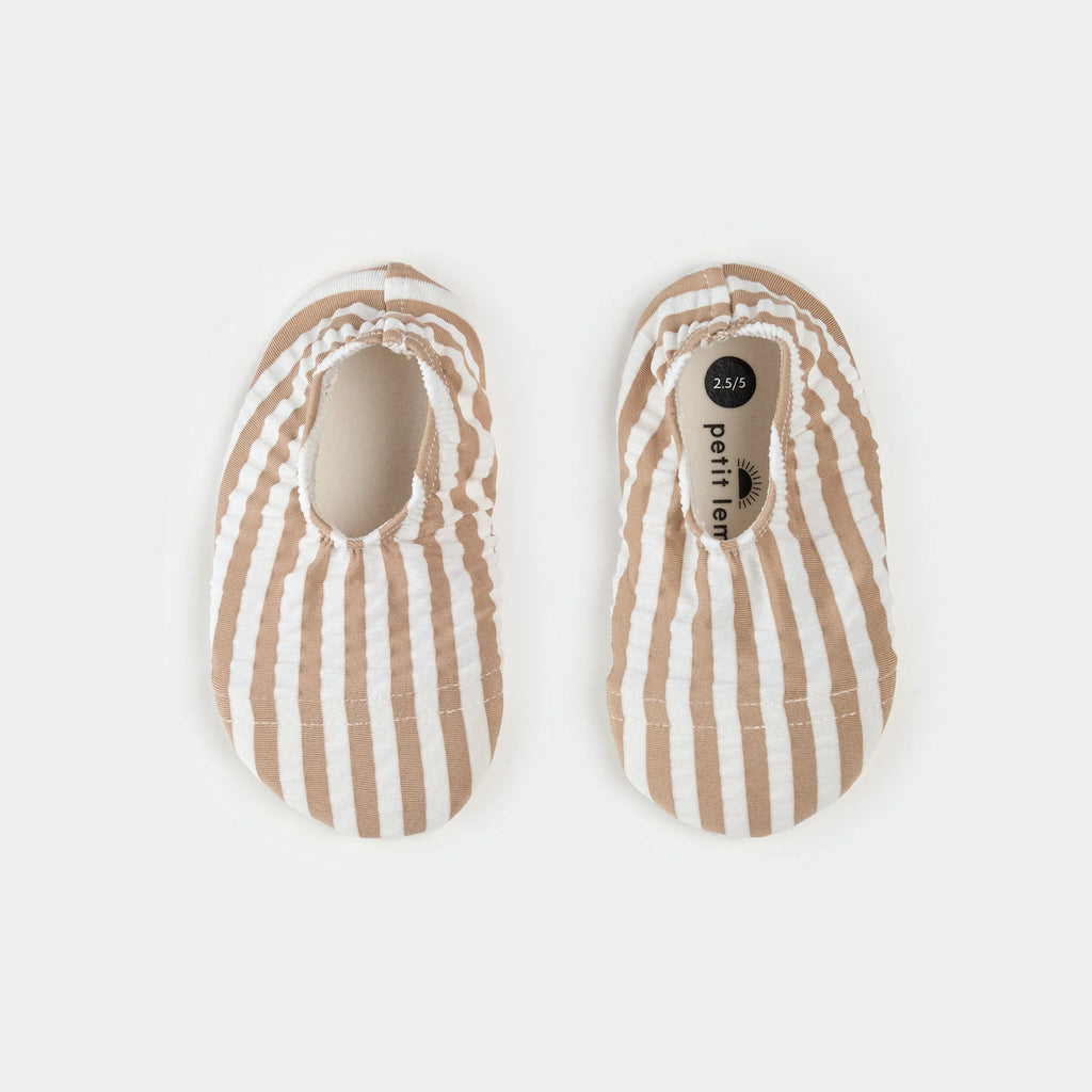 Swim Slippers | Taupe Stripe Seersucker | Petit Lem