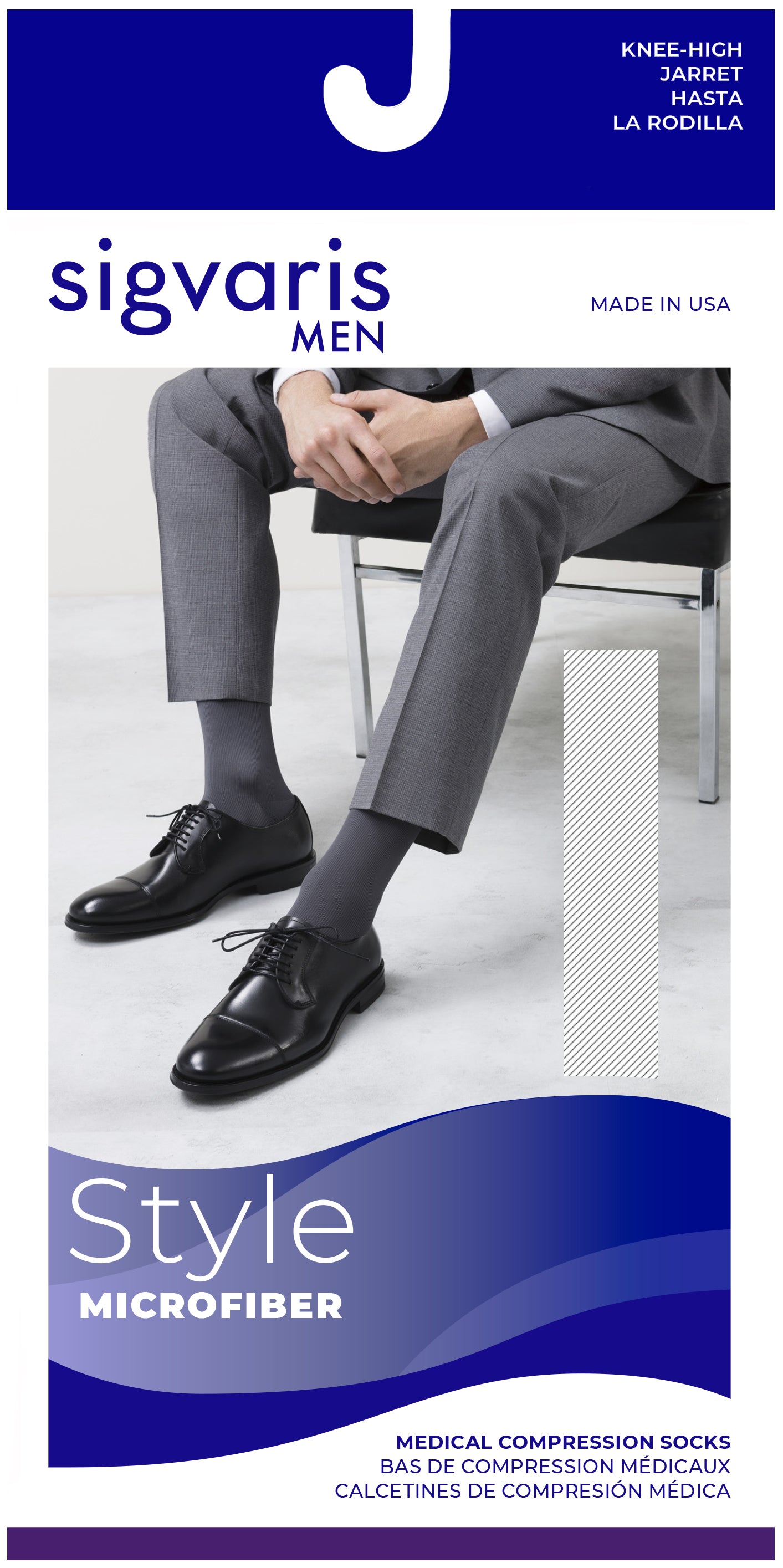 Sigvaris Men's Style Microfiber Calf with Grip-Top 30-40mmHg Men's Closed Toe