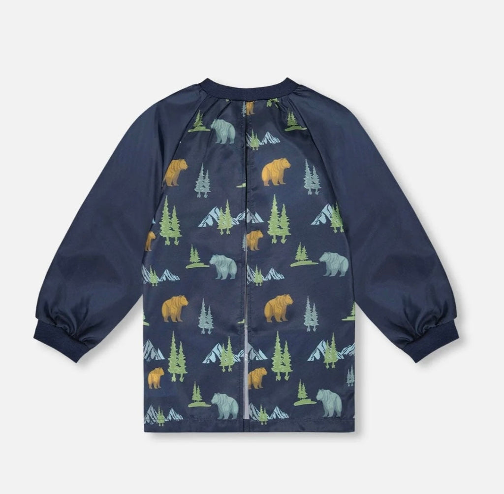 School Apron | Navy Animal Print | Deux Par Deux