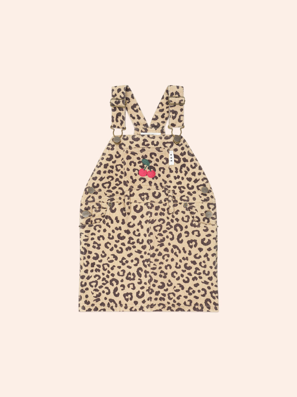 Very Cherry Leopard Print Denim Pinafore | Animal | Huxbaby