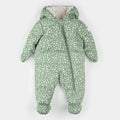 Hooded Baby Snowsuit | Floral Print on Sage Green | Petit Lem
