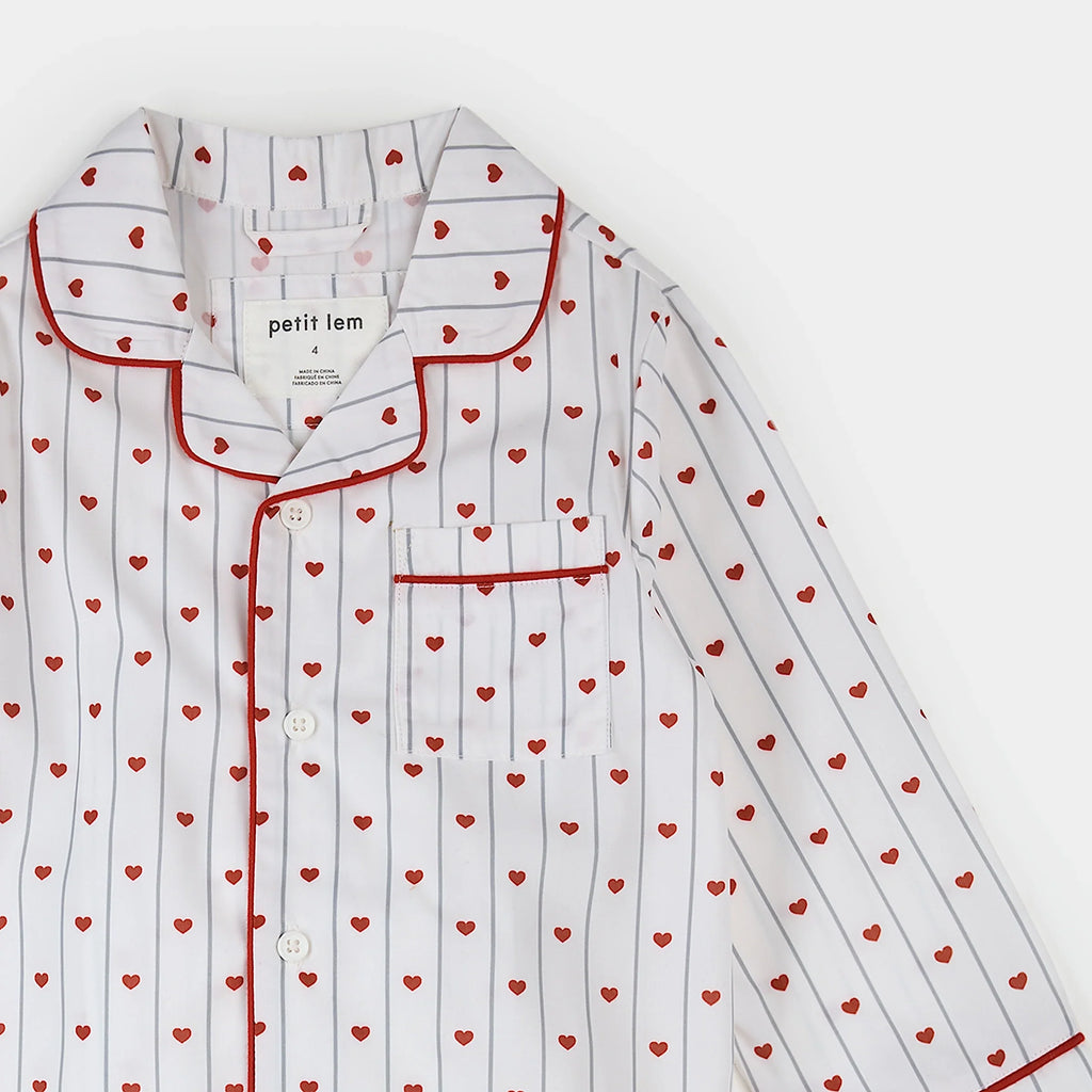 Heart Stripe on Poplin PJ Set | Petit Lem