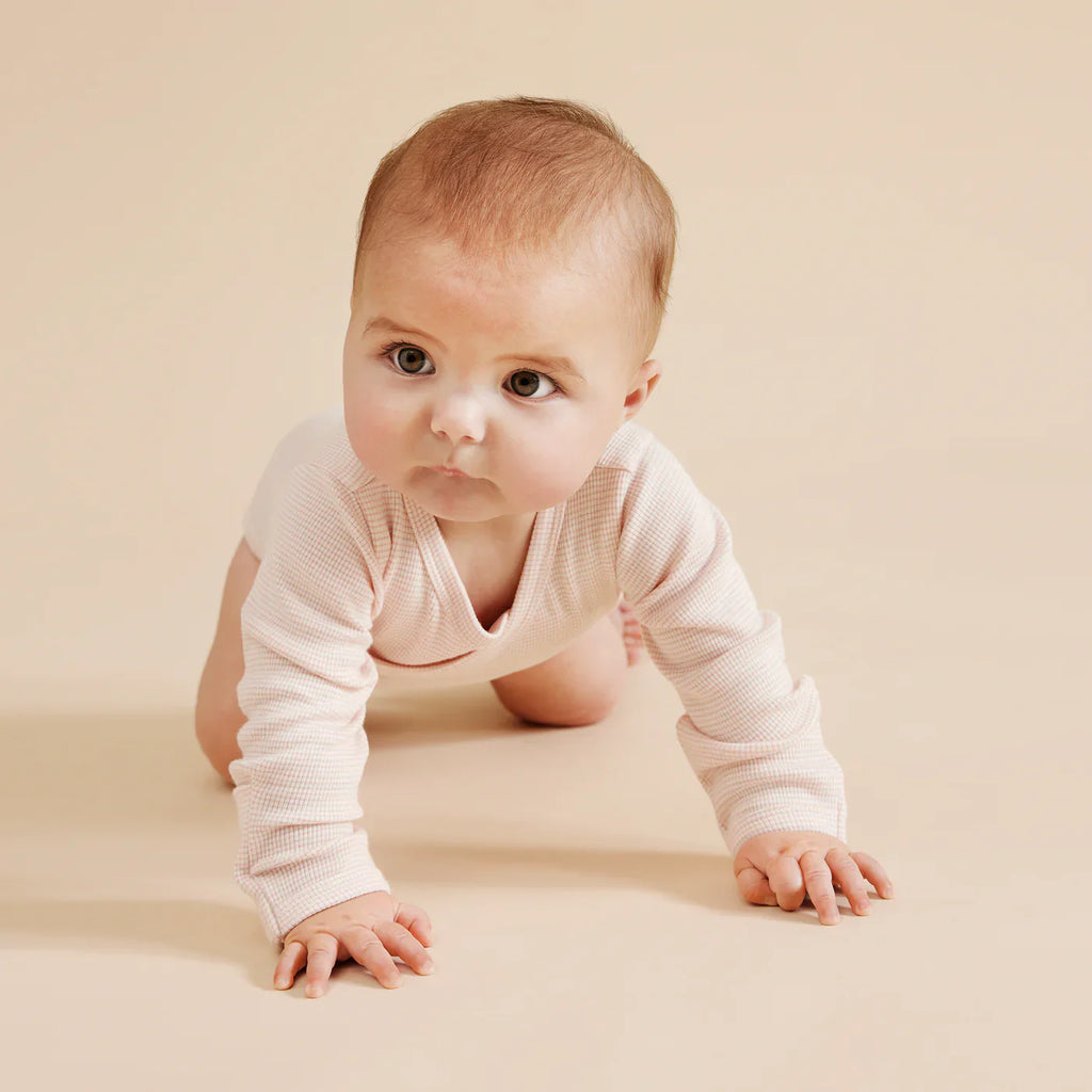 Organic Stripe Rib Kimono Bodysuit | Cantaloupe | Wilson + Frenchy