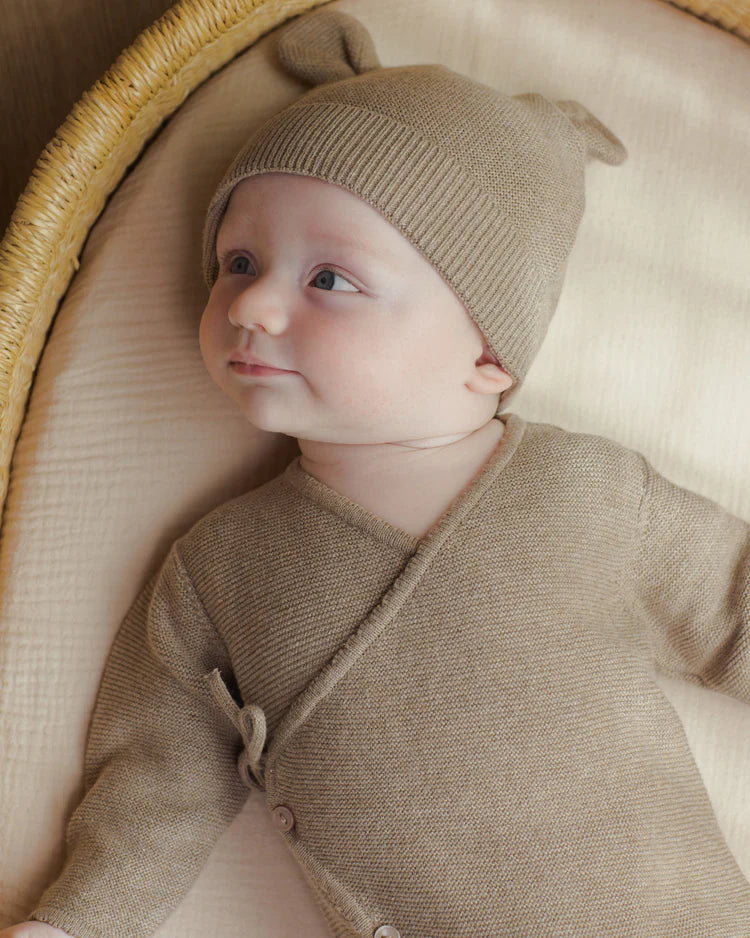 Wrap Knit Footie | Heathered Mocha | Quincy Mae