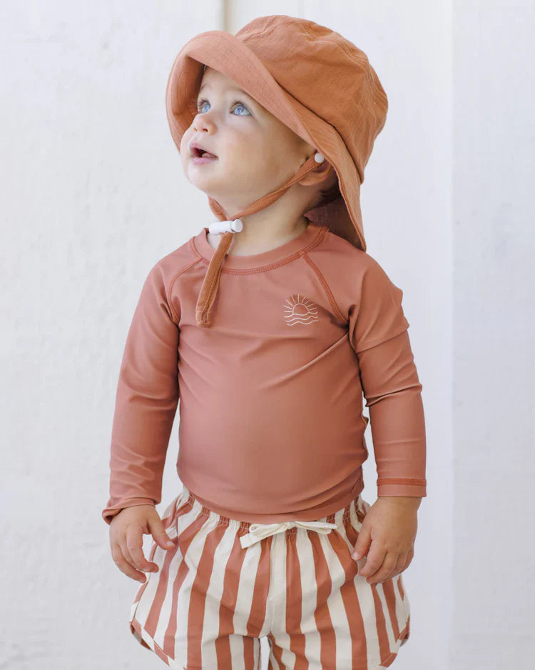 Boys Swim Short | Retro Poppy Stripe | Quincy Mae