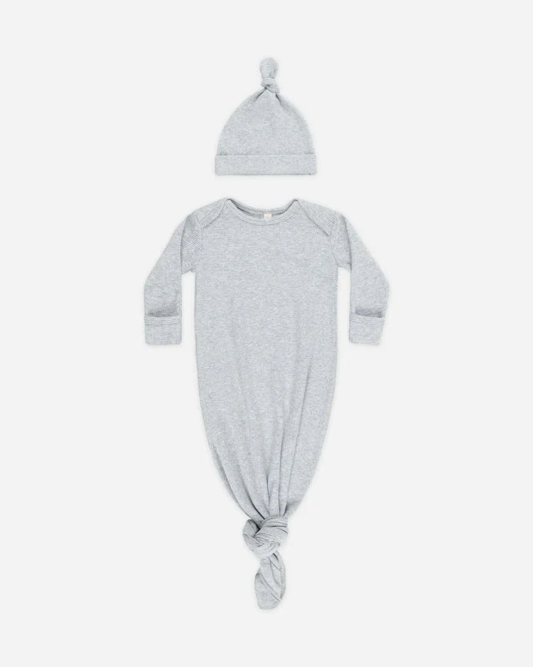 Knotted Baby Gown + Hat | Dusty Blue | Quincy Mae
