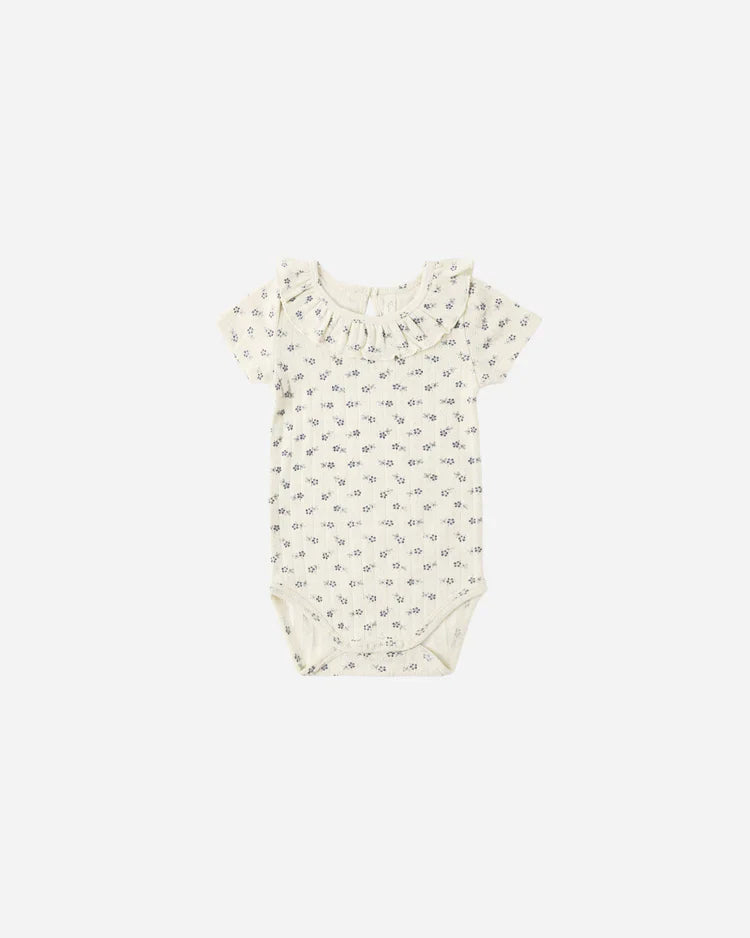 Ruffle Collar Bodysuit | Blue Ditsy | Rylee & Cru
