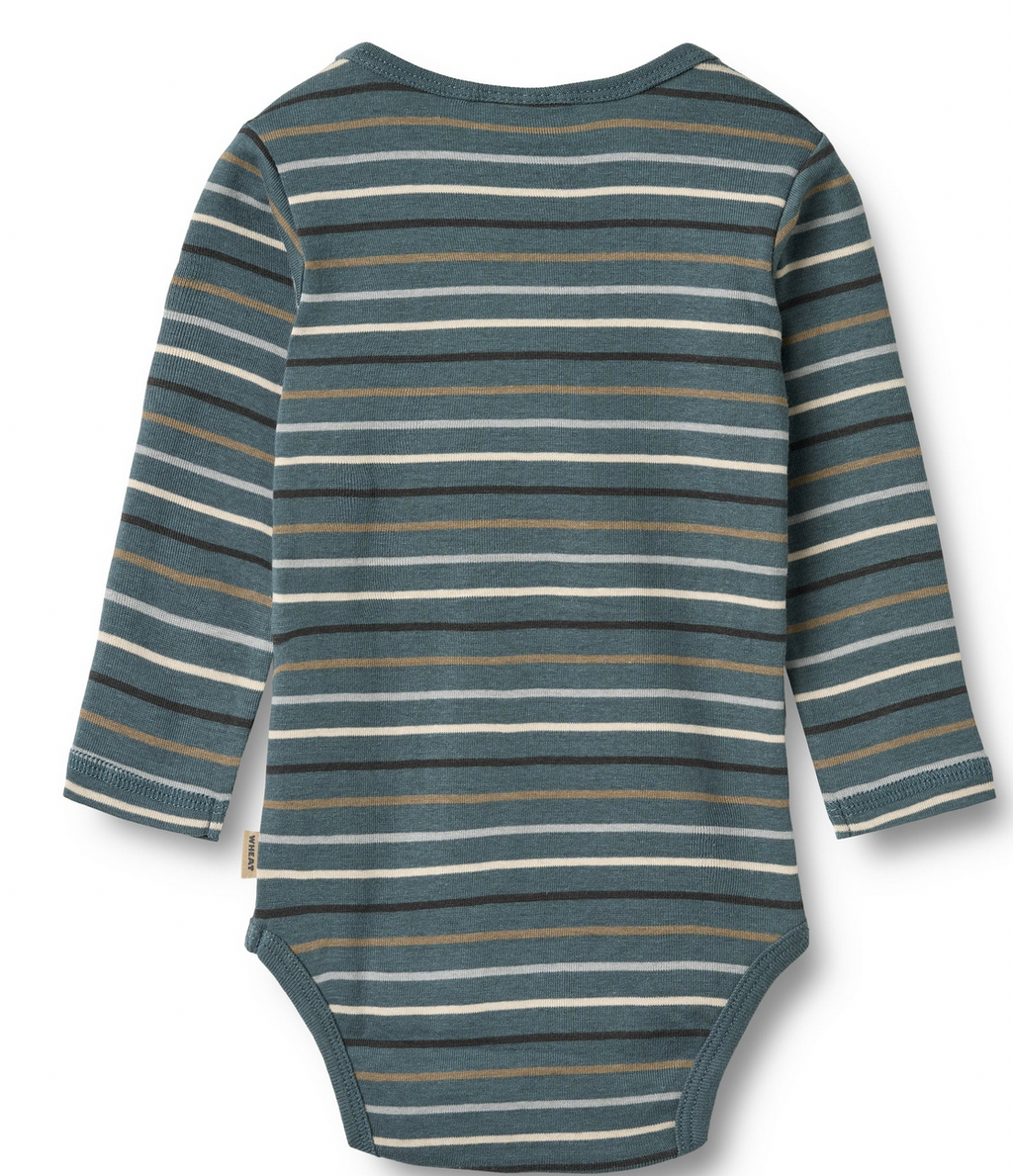 Long Sleeve Bodysuit Freddie | Blue Multi Stripe | Wheat Clothing