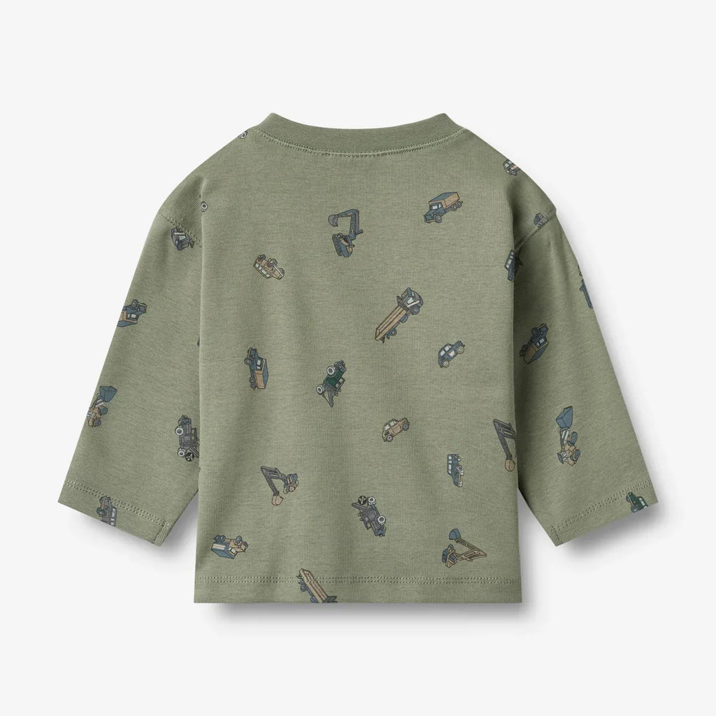 L/S Malthe T-Shirt | Dusty Green Cars | Wheat Kids