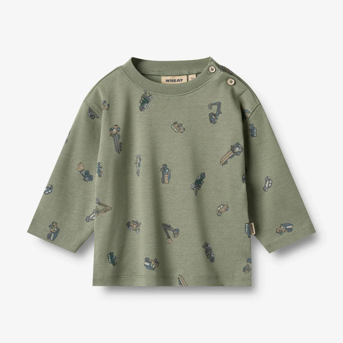 L/S Malthe T-Shirt | Dusty Green Cars | Wheat Kids