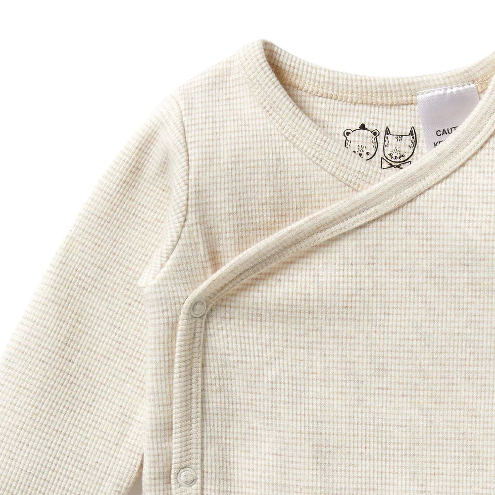 Organic Stripe Rib Kimono Bodysuit | Oatmeal | Wilson + Frenchy