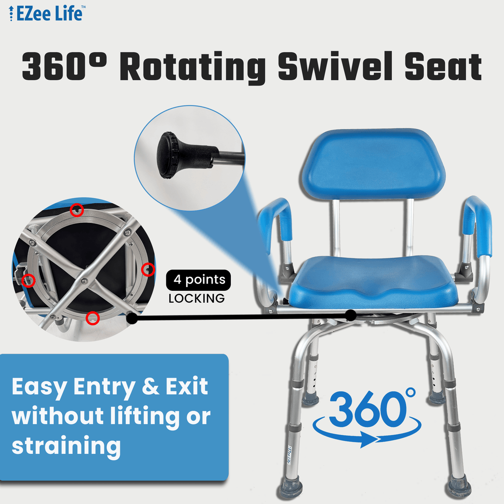 EZee Life CH2075 Swivel Shower Chair | 360 Seat Padded Arms 350 lb Canada