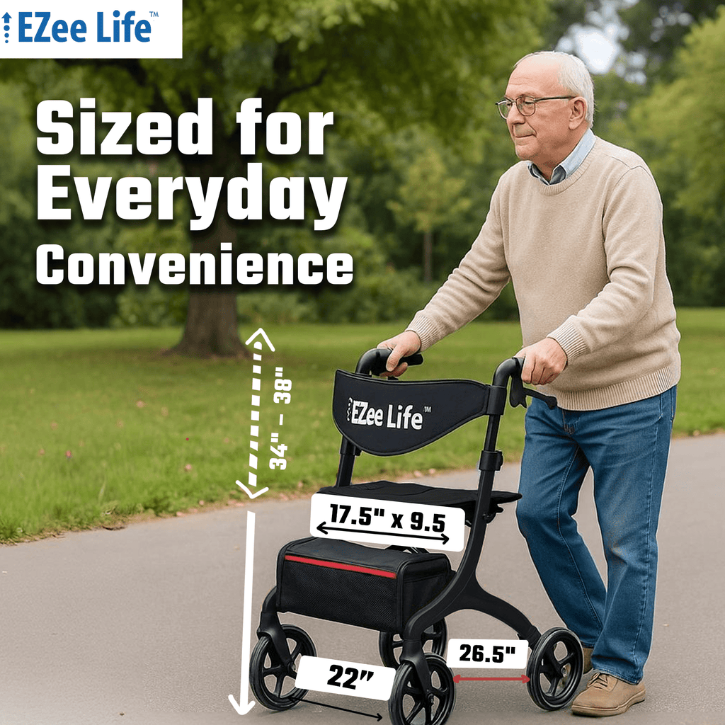 EZee Life Folding Rollator Walker CH2077 | Lightweight Height-Adjustable Mobility Aid Canada